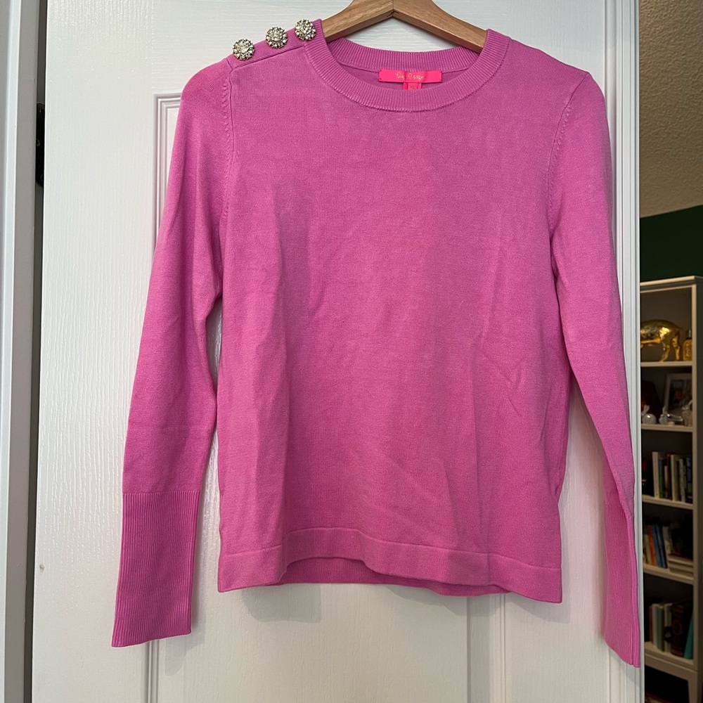NWT LILLY PULITZER bubble gum pink Jeweled Shoulder Sweater XS